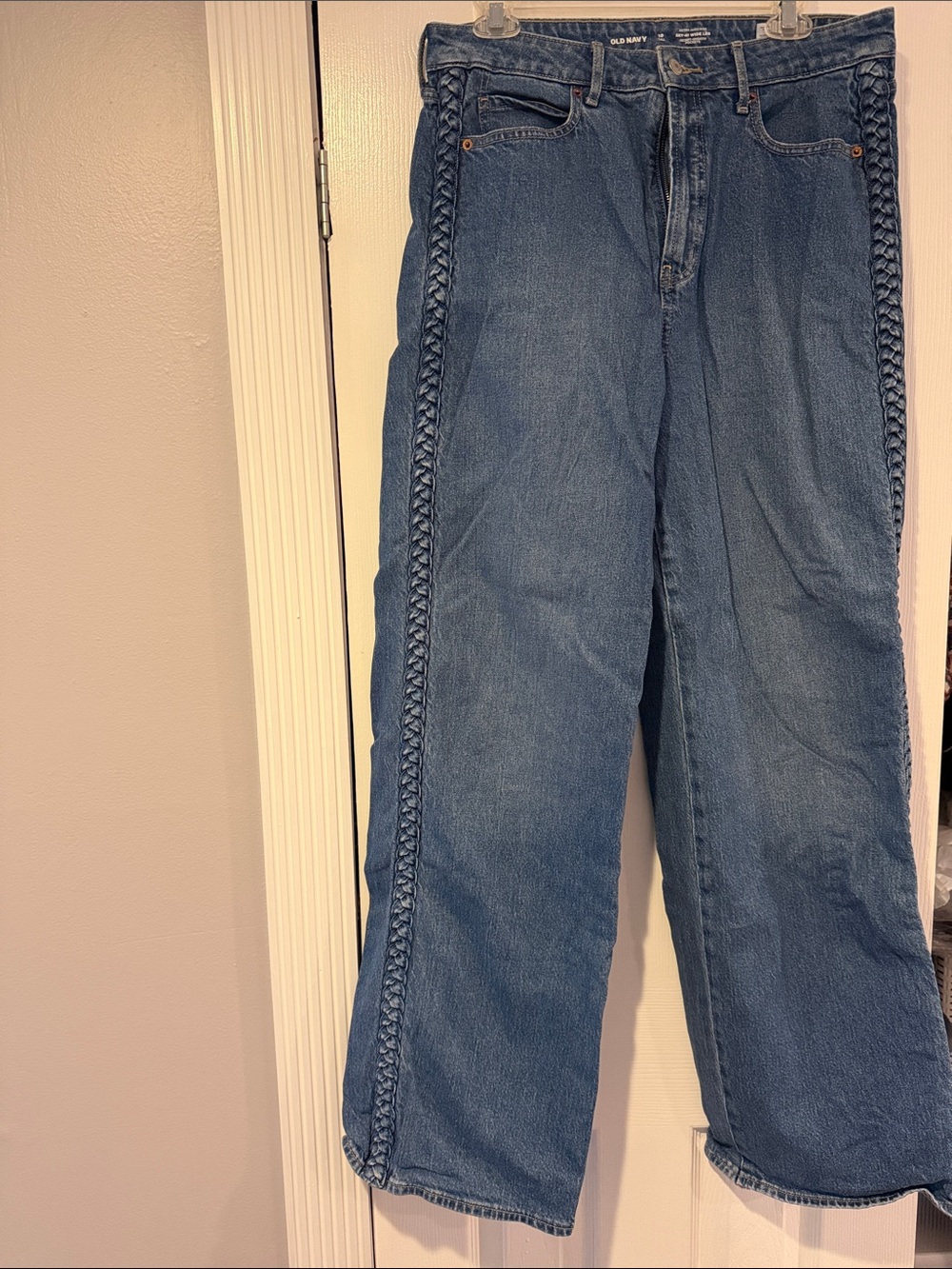 Old Navy Blue Braided-Trim Wide-Leg Jeans